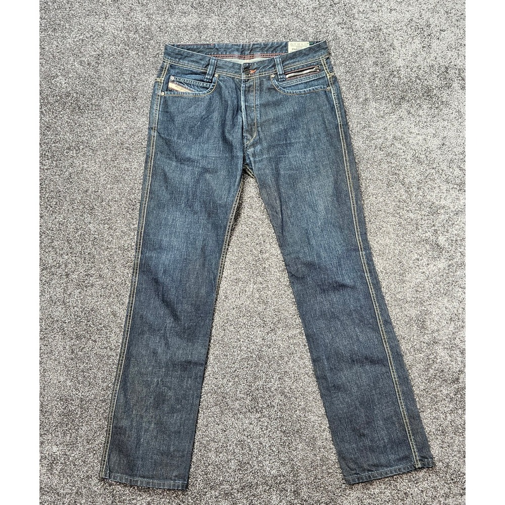 Diesel Paddom Jeans Mens 31 Blue Solid Straight Leg Button Fly Made in Italy